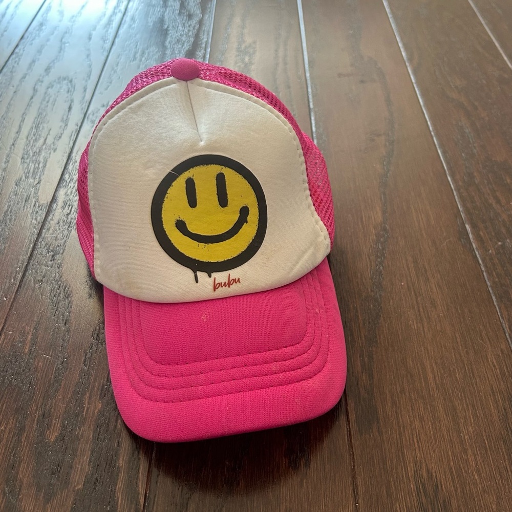 Bubu LA Baby Trucker Hat – Hot Pink Smiley Face, Adjustable Mesh Cap